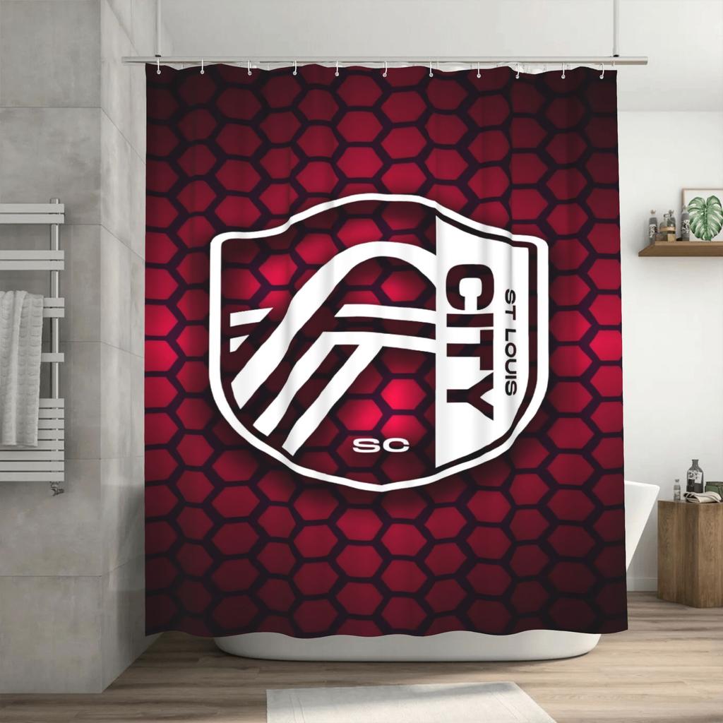 Scottish City SC Hexagonal Pattern Shower Curtain with Hooks - Vibrant Red and Black, Durable Polyester, Machine Washable, Ideal