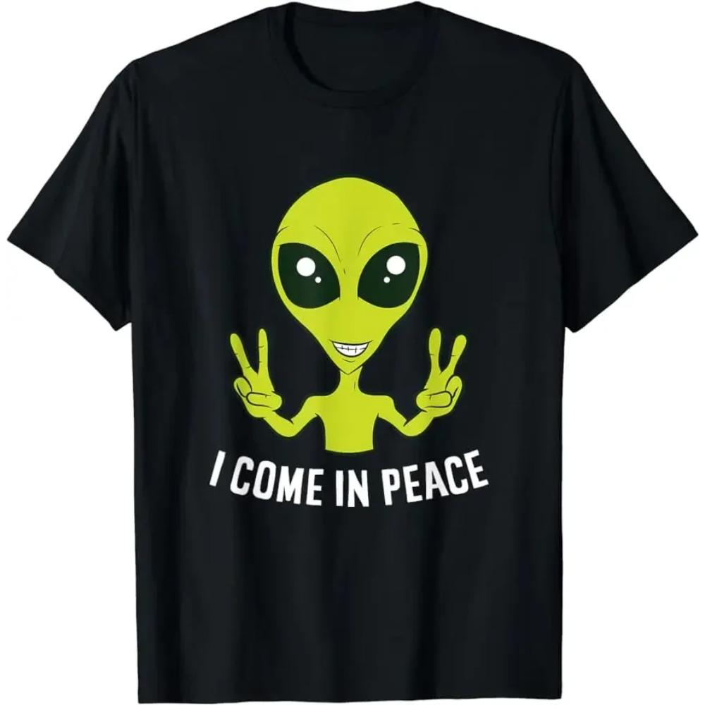 Cute Alien I Come In Peace Space Rave EDM Music Alien T-Shirt Graphic Tee Fashion Short Sleeve Novelty Unisex S