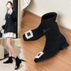 Autumn/Winter Rhinestone Buckle Chunky Heel Slimming Velvet Sock Boots for Women