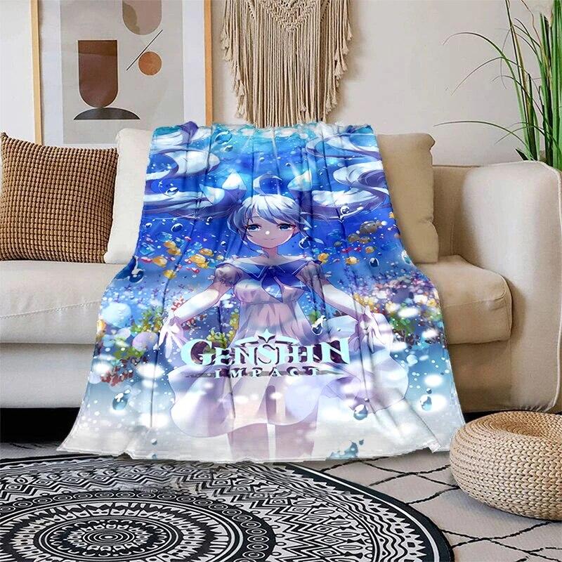 Genshin Impact Měkká plyšová rozkládací pohovka házecí kreslený moderní flanelový povlak na deku Gedruckt Bettdecke Geschenk piknikové deky