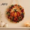 Hanging Ornament Fall Pumpkin Sunflower Wreath Decor, Acrylic Hand Painted Seasonal Home Decor Window Ornament, Thanksgiving Halloween Harvest