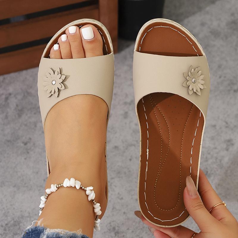 Lightweight Wedges Slippers Women Summer Flower Decor Thick Sole Sandals Platform Beach Flip Flops