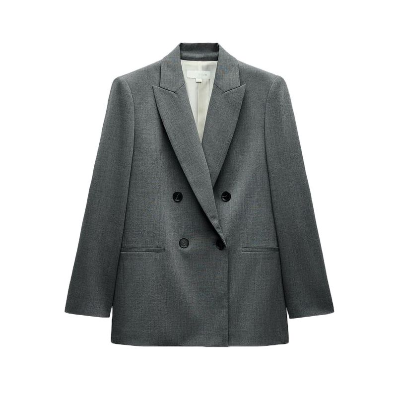 With Padded Shoulder Lapel Long Sleeve Suit Coat 2129095 Pleated Wide Leg High Waist Casual Trousers 2125095