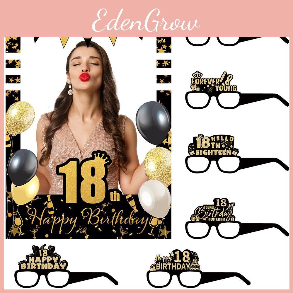 18 To 80 Years Old Birthday Black Gold Paper Glasses Photo Frame Decor Props