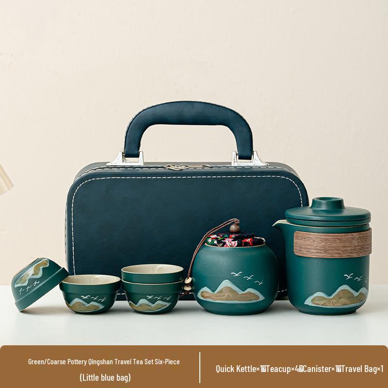 Portable Ceramic Tea Set: One Pot, Four Cups - Ideal for Camping and Solo Quick-Brew