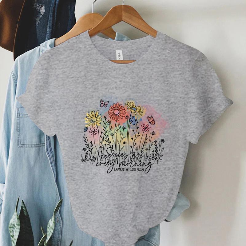 

Women Christian T-shirt His Mercies Are Everty Lamentation 3:23 Print T Shirt Vintage Bible Verse Shirt Religious Faith Tshirt S