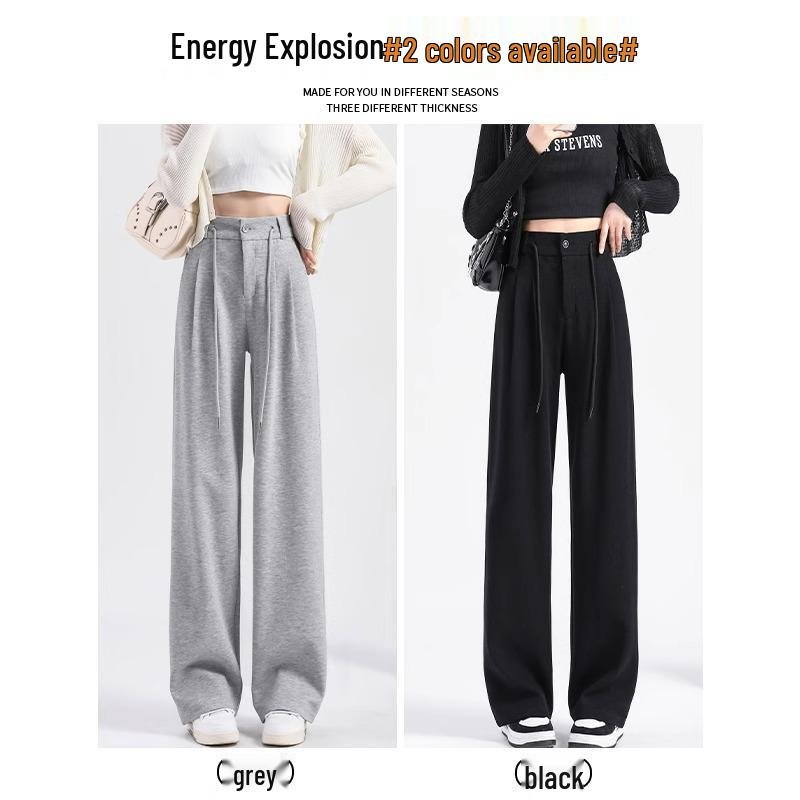 Petite Wide-Leg High Waist Knit Pants for Women - Spring & Autumn Casual Wear