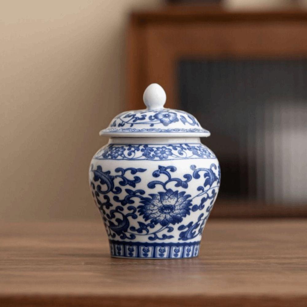 Chinese Style Ceramic Tea Jar with Sealed Lid Food Storage Container  Kitchen Pantry Holder