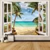 VIKAMA Beach Landscape Tapestry, Tropical Ocean Island Tapestry, Suitable For Summer Window Wall Decoration In The Living Room