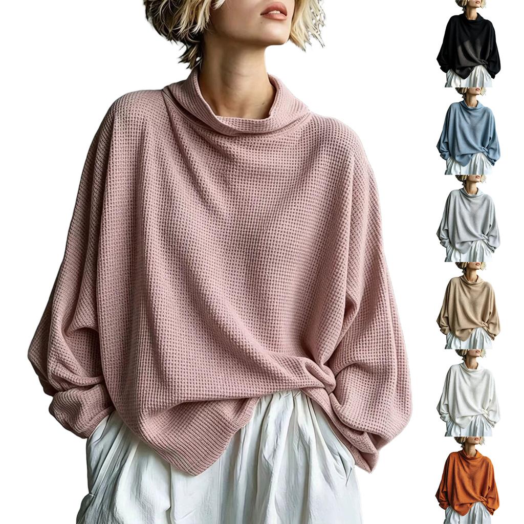 Women's Color Neck Long Sleeve Knit Vintage Casual Sweatshirt