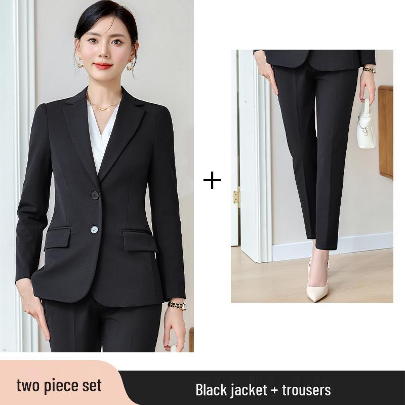 High-End Women's Grey Suit Set - Professional Spring/Autumn Formal Wear for Interviews and Work
