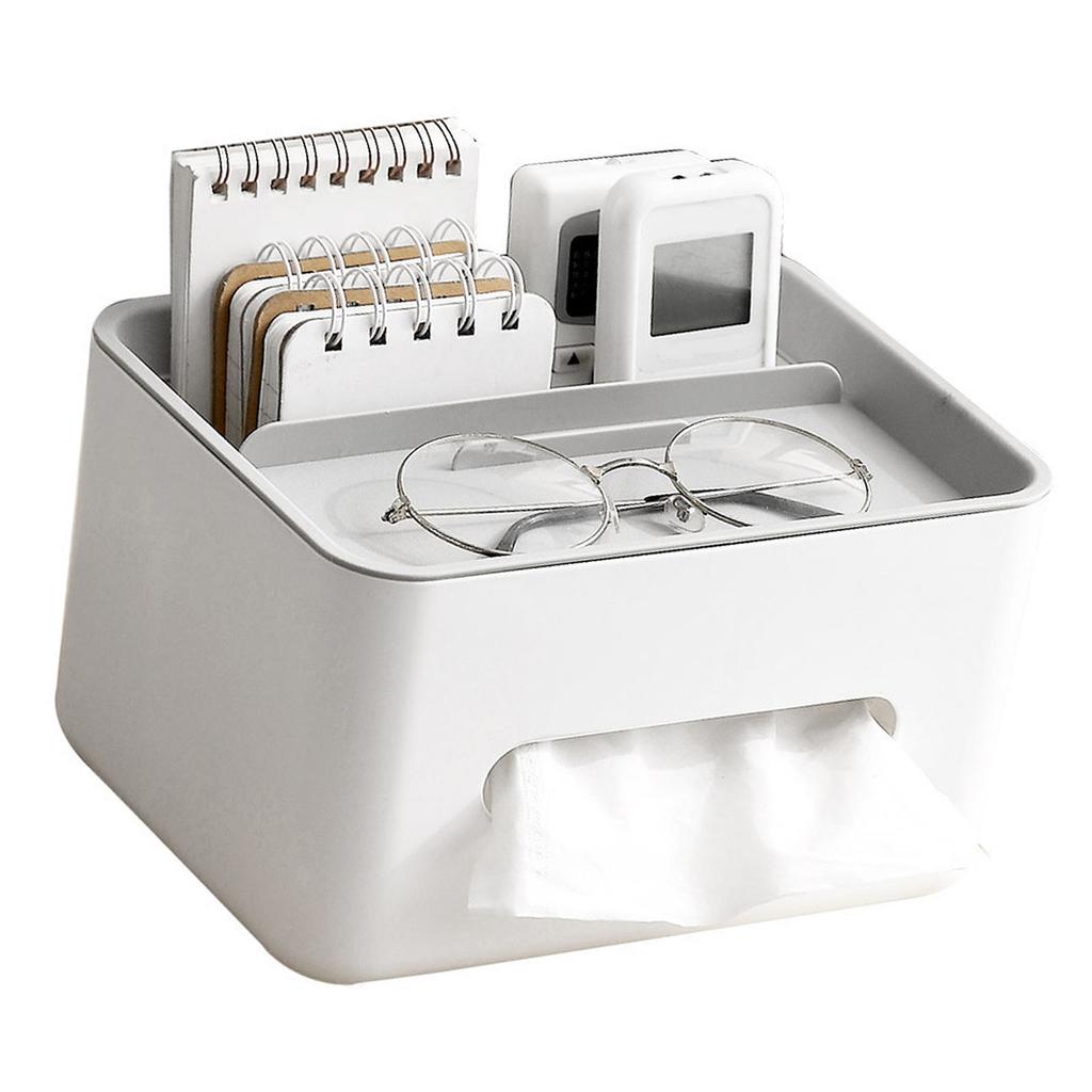 Tissue Box Cover Rectangular Multifunctional Napkin Box Holder with Remote Control Box for Living Room