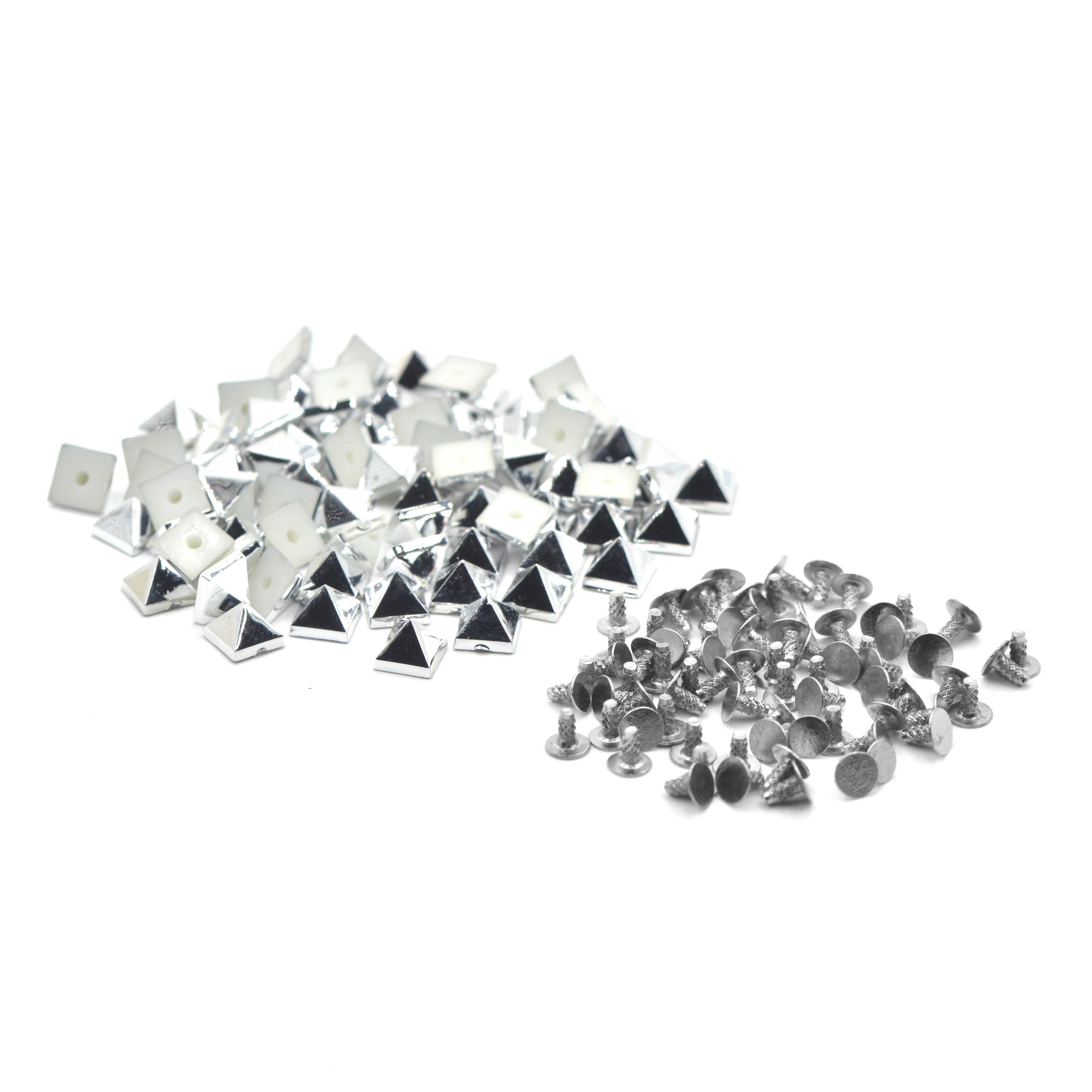 

Шпильки-пирамиды из АБС-пластика, заклепки, шипы для обуви, сумки, украшения одежды 6x6x4,5 мм, 8x8x5,5 мм, 10x10x6,8 мм 8x8x5.5mm (50sets) серебряный