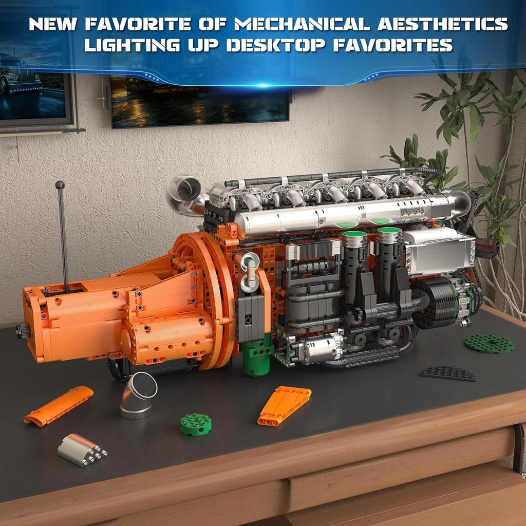 Mould King 10200 Technology Truck Engine Block Toy Engine Clamp Block with Motor and Collectible Model Gift for Set, 3070-Piece Transmission,