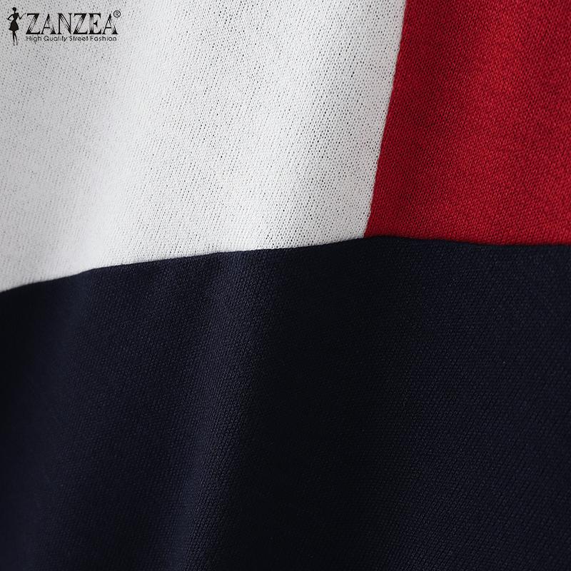 ZANZEA Women Casual Round Neck Long Sleeve Color Block T-Shirts