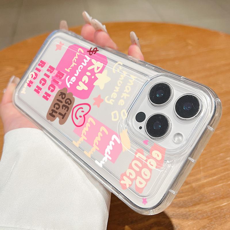 Pink Lucky Wealth Letter Pattern Phone Case For Xiaomi 13T Pro 13 12 11 Lite 5G 12T Transparent Silicone Shockproof Bumper Cover