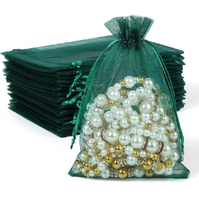 Hopttreely 100PCS Premium Sheer Organza Bags, White Wedding Favor Bags, 4x4.72 Jewelry Gift Bags for Party, Jewelry, Christmas, Festival, Bathroom