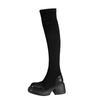 Schwarze Wildleder-Stretchstiefel Damen Winter 2025 neu dicksohlige Stiefel mit dickem Absatz Kniestiefel dünne Stiefel Sockenstiefel lange Stiefel