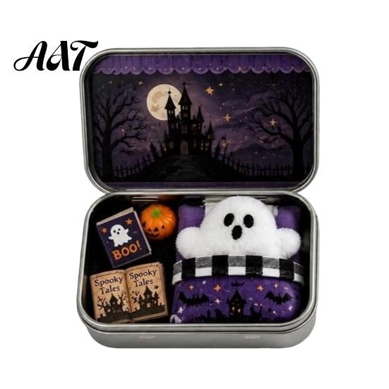 Miniature Landscape Props Mini Ghost Tin Box Set, Little Pocket Cute In A Box, Compact Desktop Soft Decoration Halloween Scene Spooky Decor, Gifts for