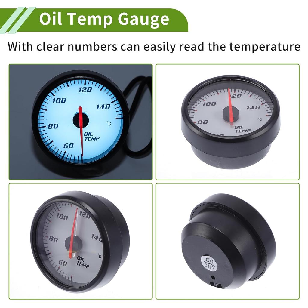 Oil Temp Temperature Gauge Meter Kit Black Engine Temp Gauge 2.5" 60mm Light Blue 50Degrees Celsius-150Degrees Celsius