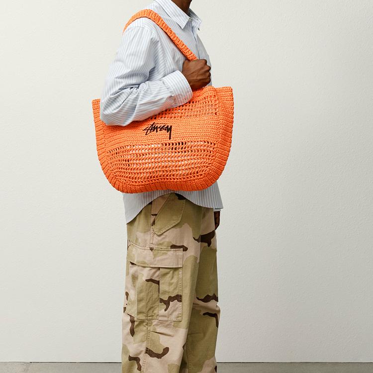 New Stussy Woven Tote Bag, Shopping Bag, Handbag, Shoulder Bag Unisex Orange 134263-ORAN-4