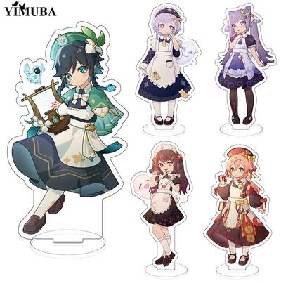 Genshin Impact Q Version Figure Stand Model Plate Keqing Qiqi YanFei Venti Hutao Standing Sign Cute Maid Theme Keychain
