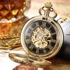 Luxury Retro Golden Hollow Skeleton Mechanical Pocket Watch Mens Fob Chain Steel Exquisite Sculpture Men Pocket Watch Gifts