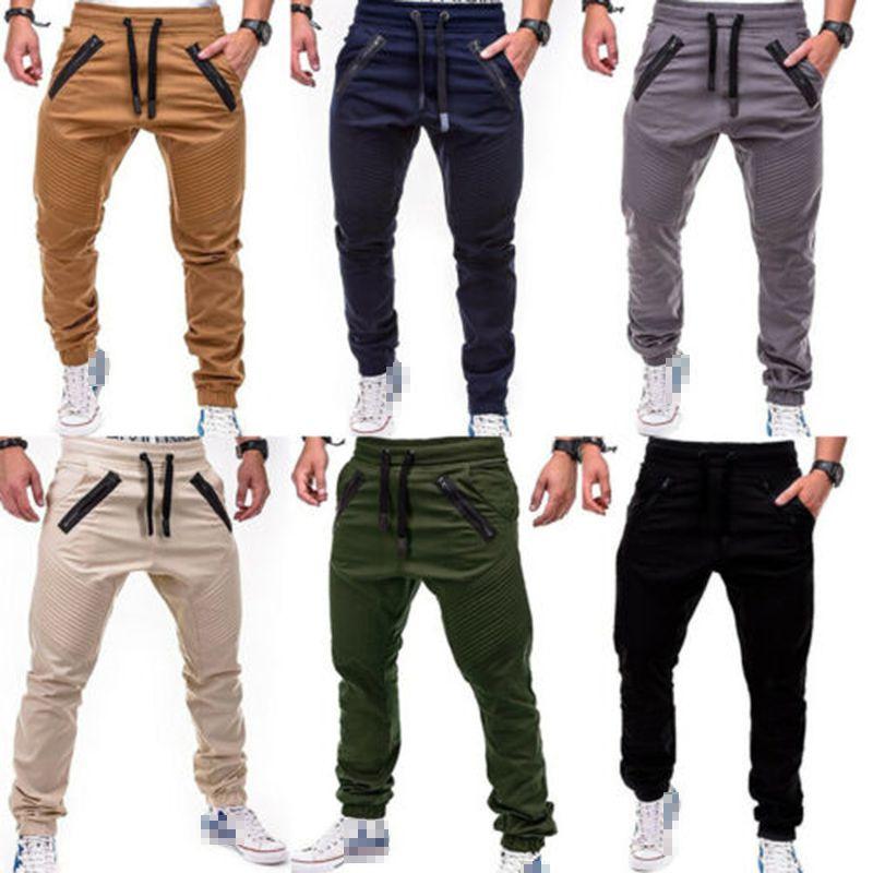 Men's Slim Fit Cuffed Trousers With Adjustable Waist And Multiple Pockets