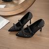 Fashion Bow Pointed Toe High Heels Women Spring and Summer New Stiletto Rhinestone Mary Jane Temperament Polka Dot Single Shoes