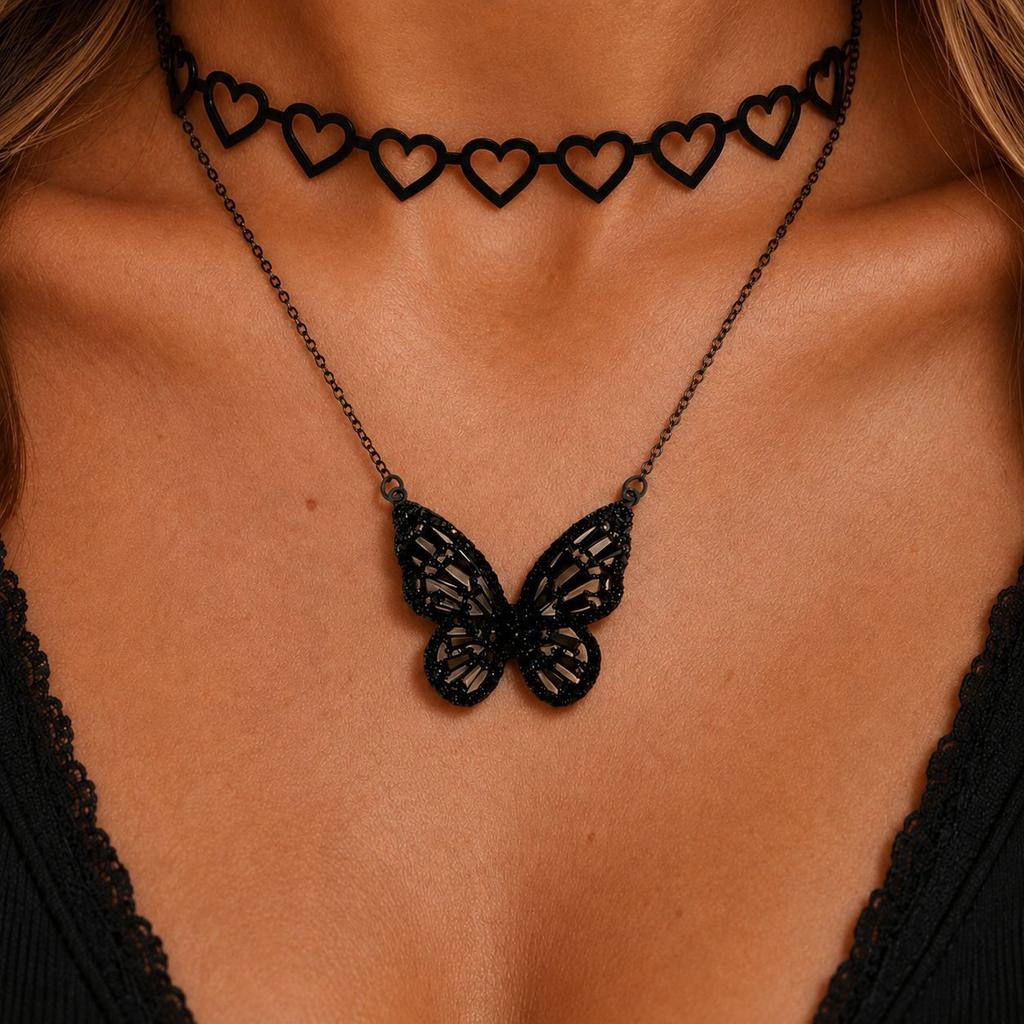 Hot-selling set, festive stacked necklace, retro dark simple solid color rope choker necklace set