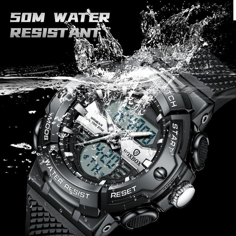 FOXBOX 0046 Fashion Custom Logo Men Digital Watch Latest Silicone Strap Water Resistant Double Display in Stock Casual Watch