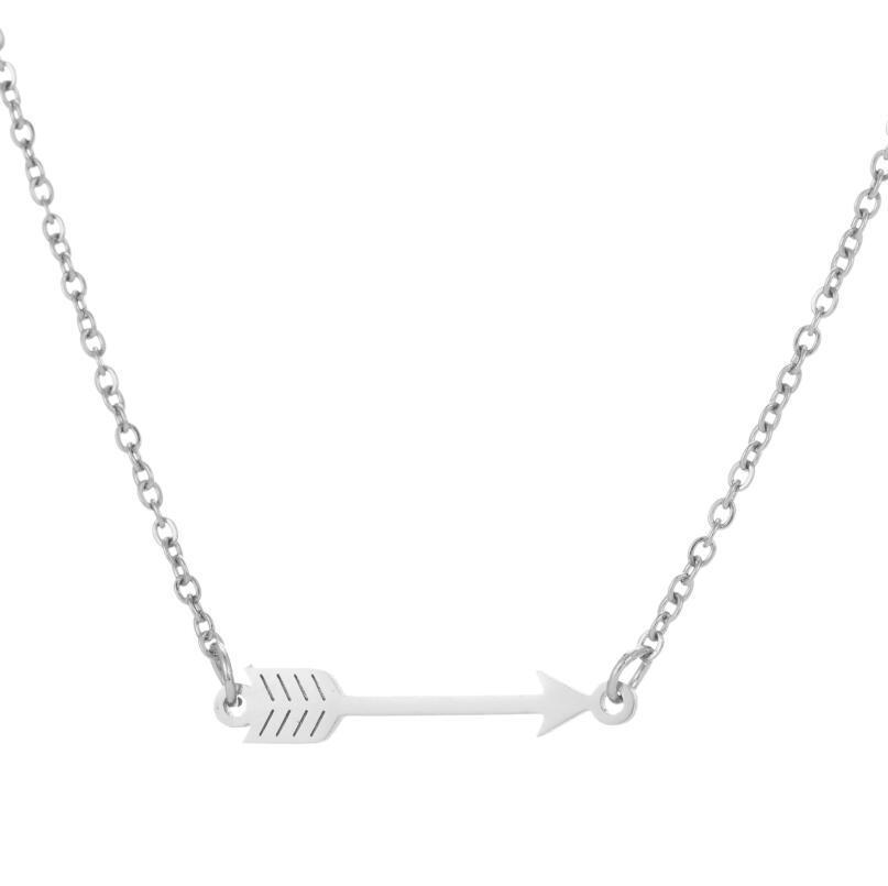 European & American Stainless Steel Necklace: Arrow, Water Drop, Moon Cat, Heart Pendant for Women - Elegant Sweater Chain