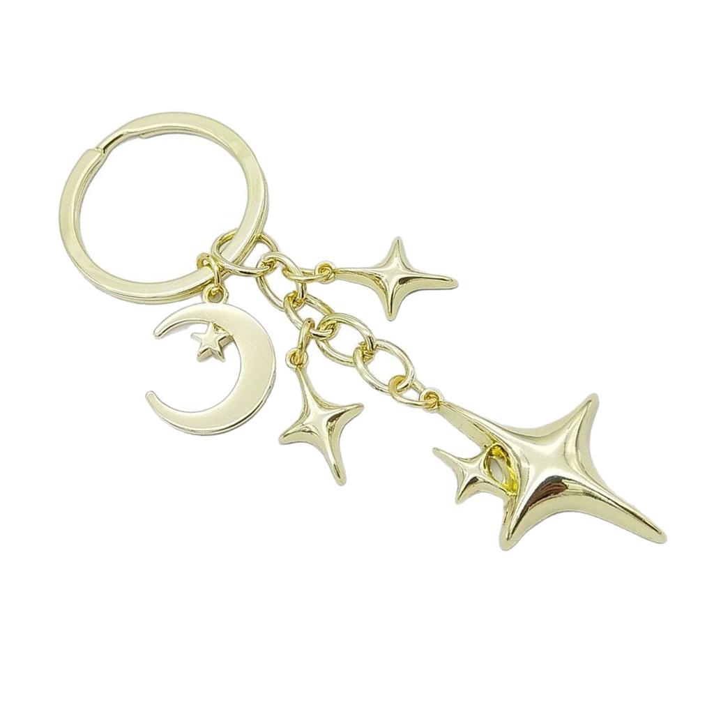 Breloc Pandantiv Stea cu Patru Vârfuri Decupată Elegantă și Lună Aliaj Durabil Ușor pentru Femei Farmec pentru Geantă Cadou Accesoriu