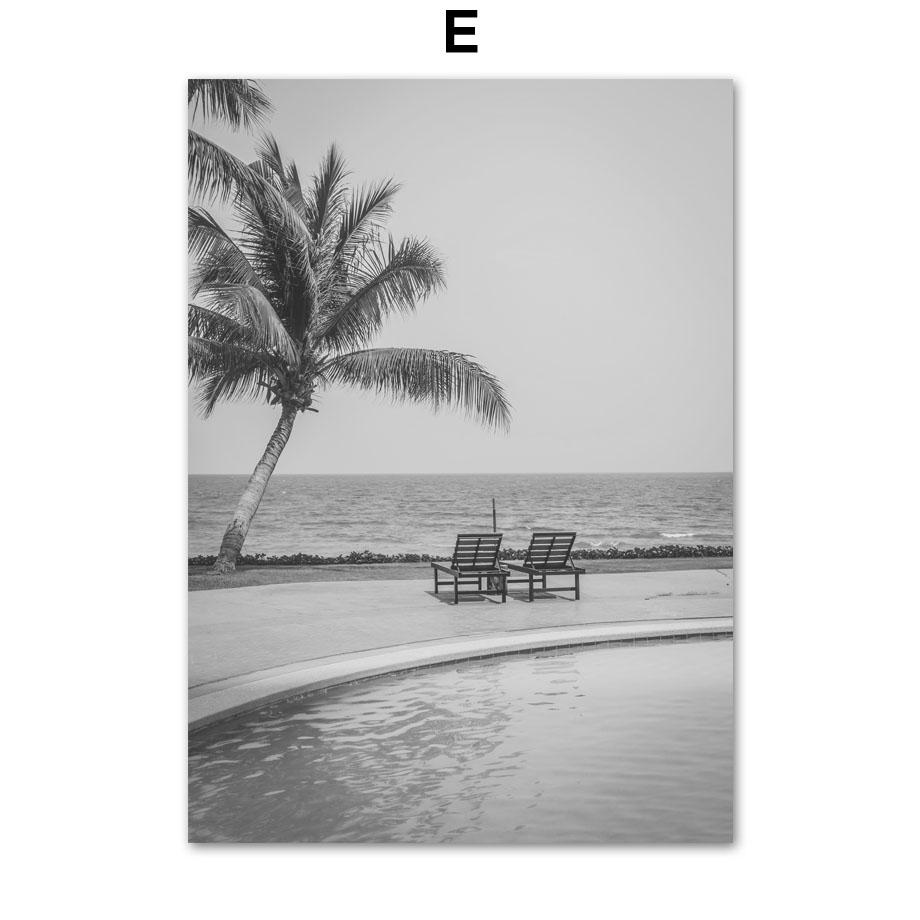 Black White Surf Beach Chair Camera Palm Tree Car Van Wall Art Print Canvas Painting Nordic Poster Decor Picture For Living Room