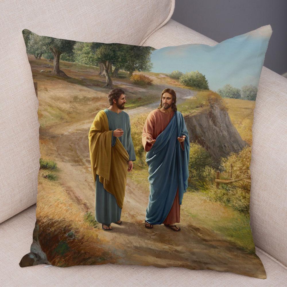 Vintage Jesus Christ Cushion Cover for Sofa Home Decor Colorful Cartoon Christ Savior Pillow Case Soft Plush Pillowcase xcm