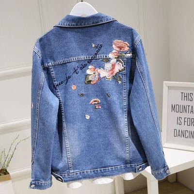 Primavera otoño chaqueta vaquera para mujer bordado salvaje abrigo de gran tamaño Jeans Casual ropa informal suelta de talla grande