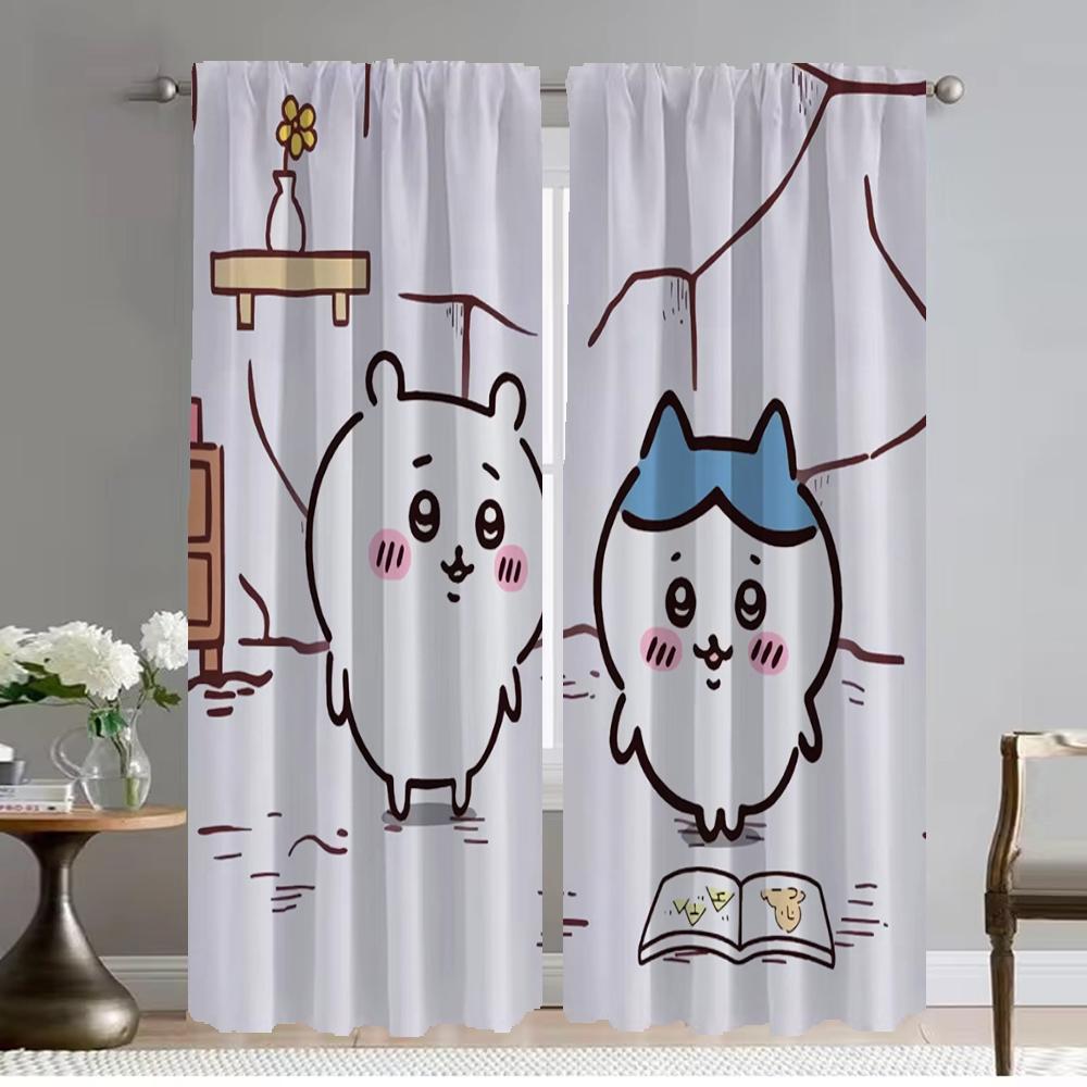 Kitchen Curtains 2 Pieces Chiikawaes Blackout Curtain for Room 2 Panel Shades Home Interior Curtains Halloween Decoration Living