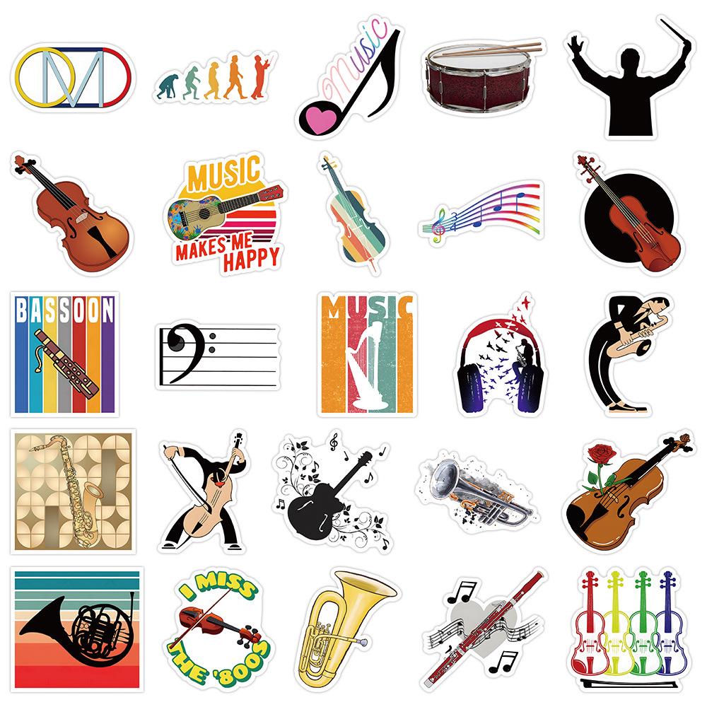 100-Piece Set of Orchestra Musical Instrument Stickers: Creative Stationery, Water Cup, Luggage, Notebook Decor, Waterproof Graffiti Decals