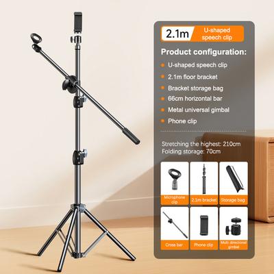 Soporte Trípode de Brazo de Micrófono 1.7 2.1M Soporte Trípode de Micrófono Brazos de Barra Transversal de 66 cm Con Clip y Soporte para Teléfono Para Iphone Samsung Xiaomi