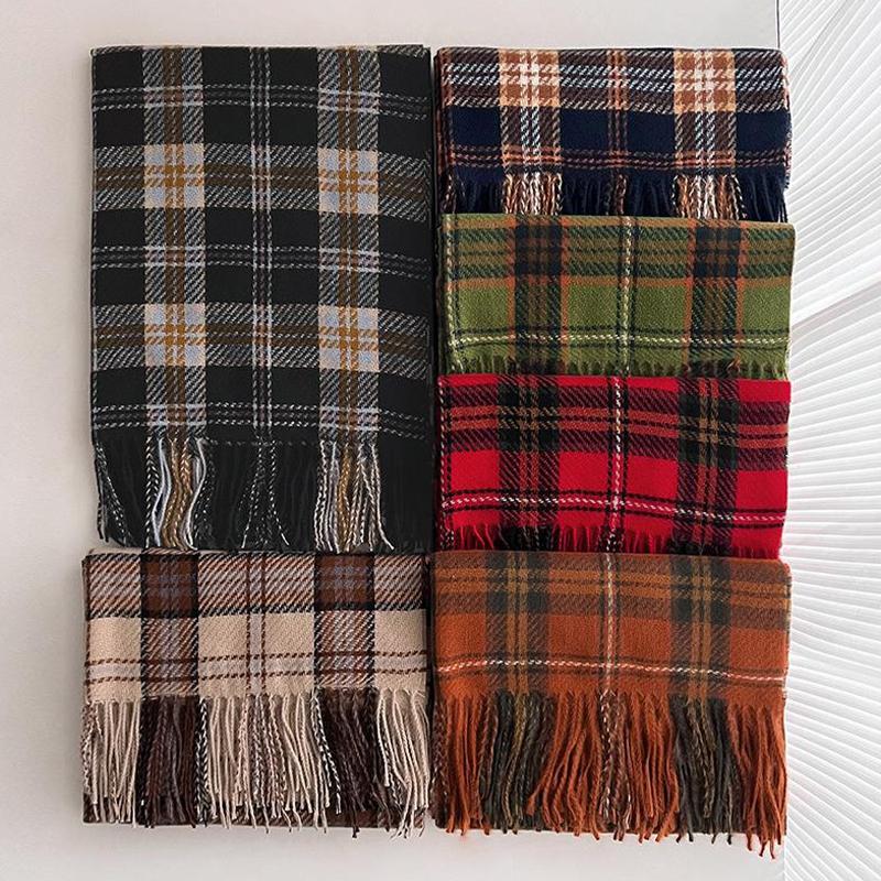 Scarf Women'S Winter Imitation Cashmere Plaid Fashionable And Versatile Warm Student Ins Tassel Shawl