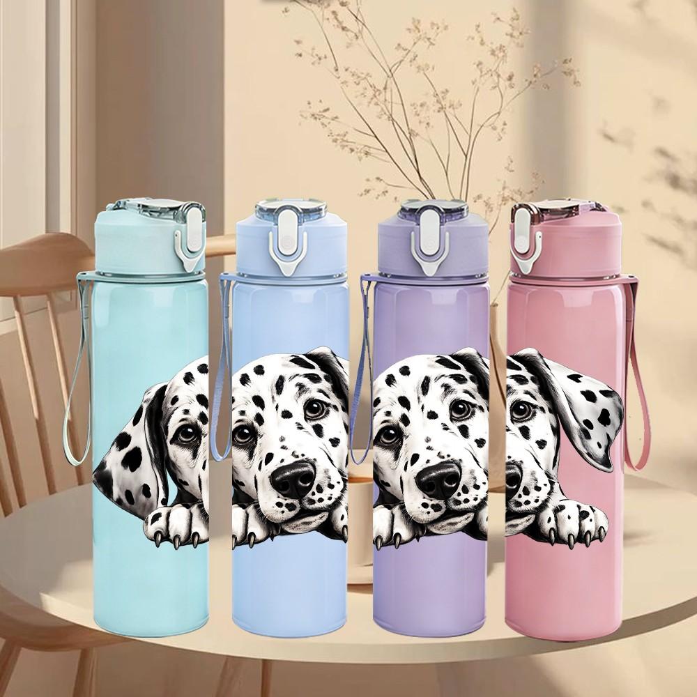 1PC Realistic Dalmatian Dog Portrait Print 750ml Color Plastic Sports Water Bottle Leakproof Flip Straw Lid Suitable for Sports Office Home Use