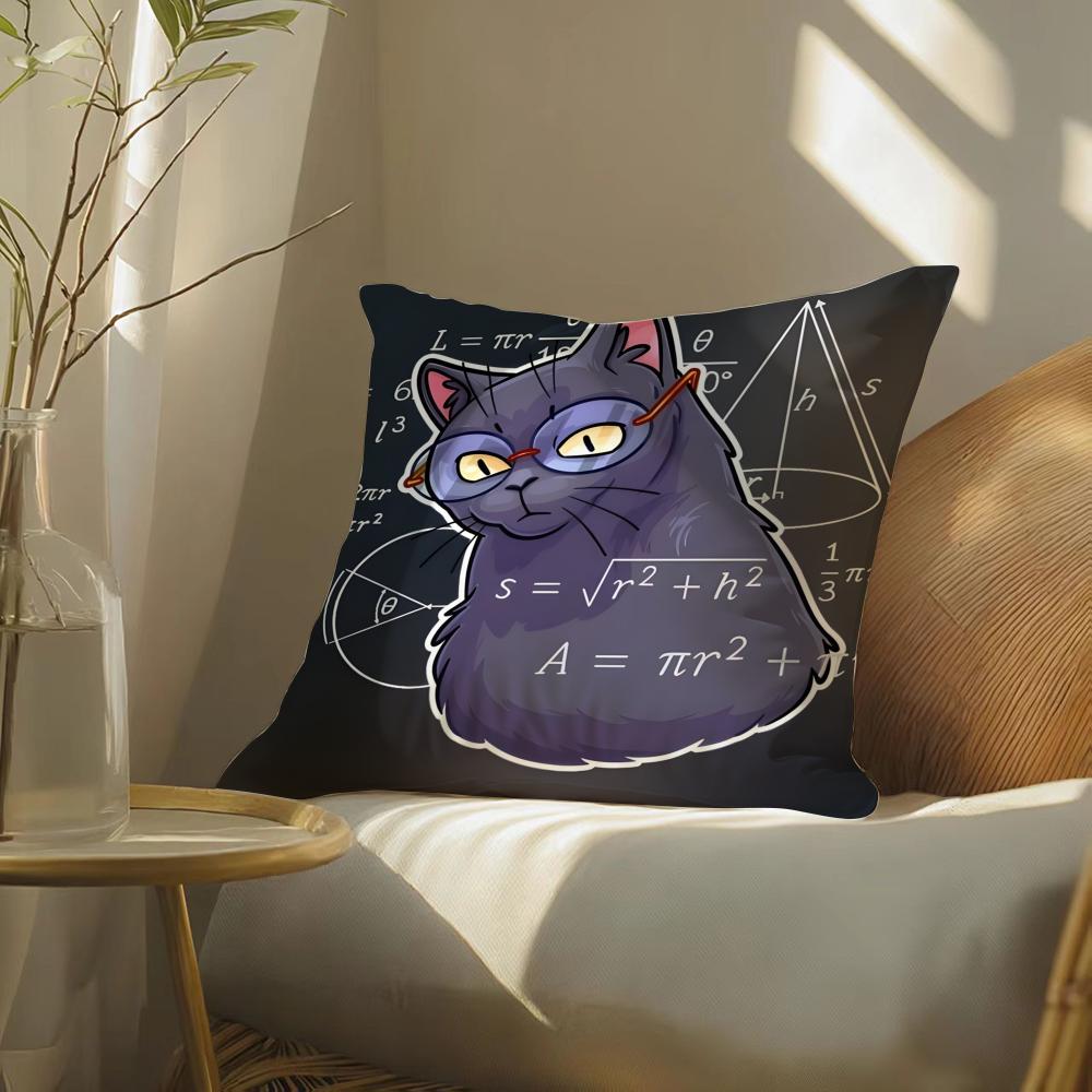 Funny Cat Thinking Network Pattern Pillow Case DoubleSided Plush Sofa Cushion Covers Organic Breathable Invisible Zipper