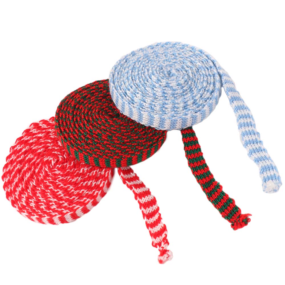 Handmade Woolen Yarn Ribbon Red Green Stripe Ribbon Christmas Knitting Ribbon Gift Wrapping