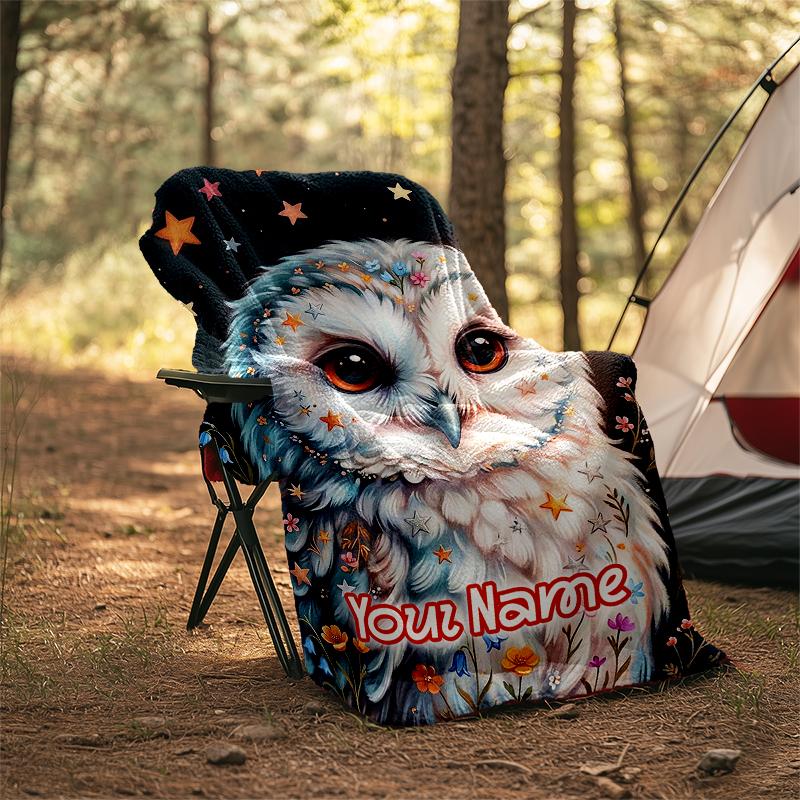 1PC Custom Name Starry Night Owl Art flannel blanket versatile,all-season throw suitable for the living room,bedroom,camping,travel,and gift