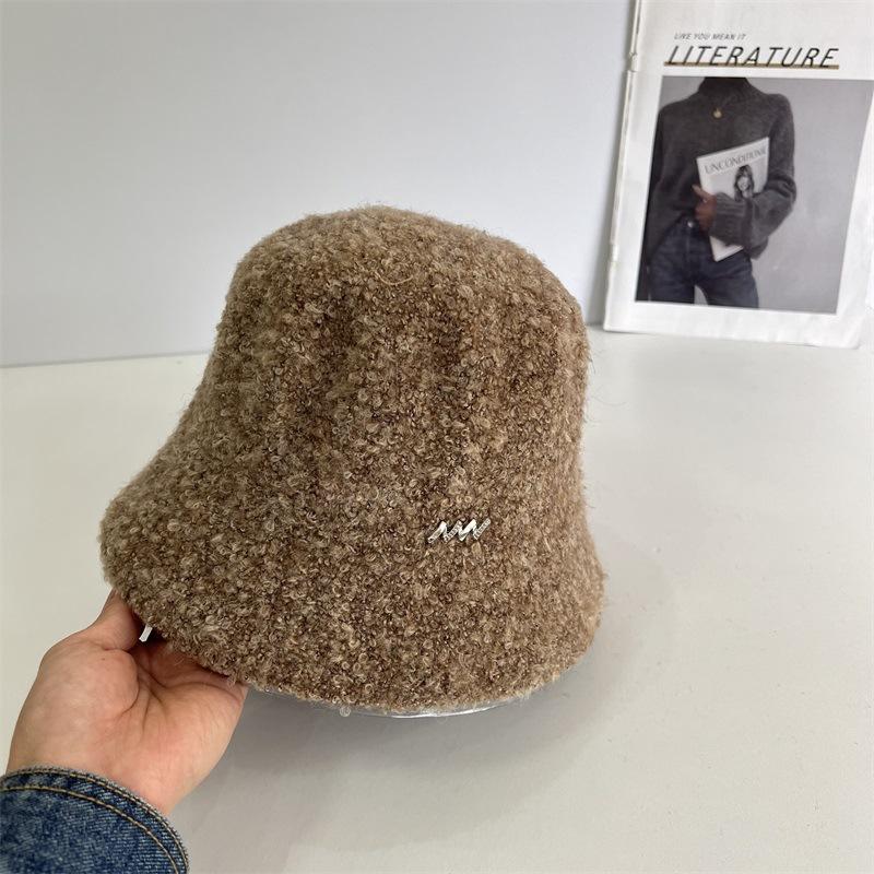 

Шерстяная панама из флиса-круга женская осенне-зимняя повседневная теплая панама универсальная темпераментная холодная шляпа-ведро M（56-58cm） кофейный