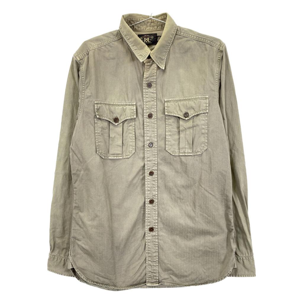 RRL Khaki cotton military long-sleeved shirt tops M khakiUsed