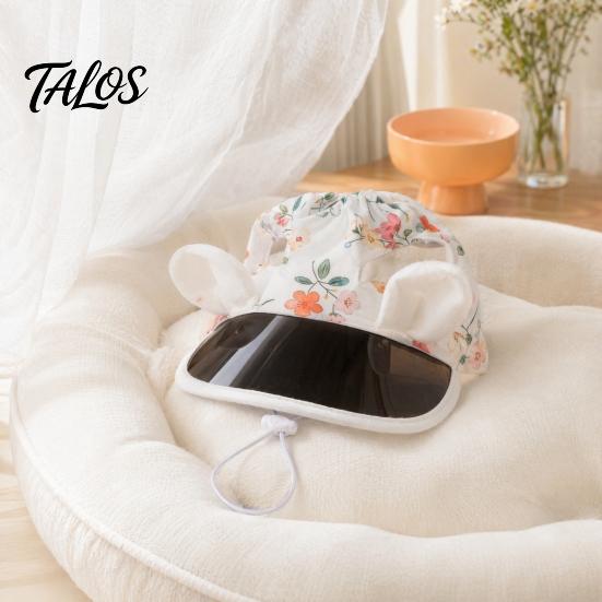 Talos Pet Sun Visor Hat, Summer Floral Cat Cap with Ear Holes, Adjustable Wide Sunshade Brim Hat Cute Rabbit Ears for Cats Dogs Outdoor Protection