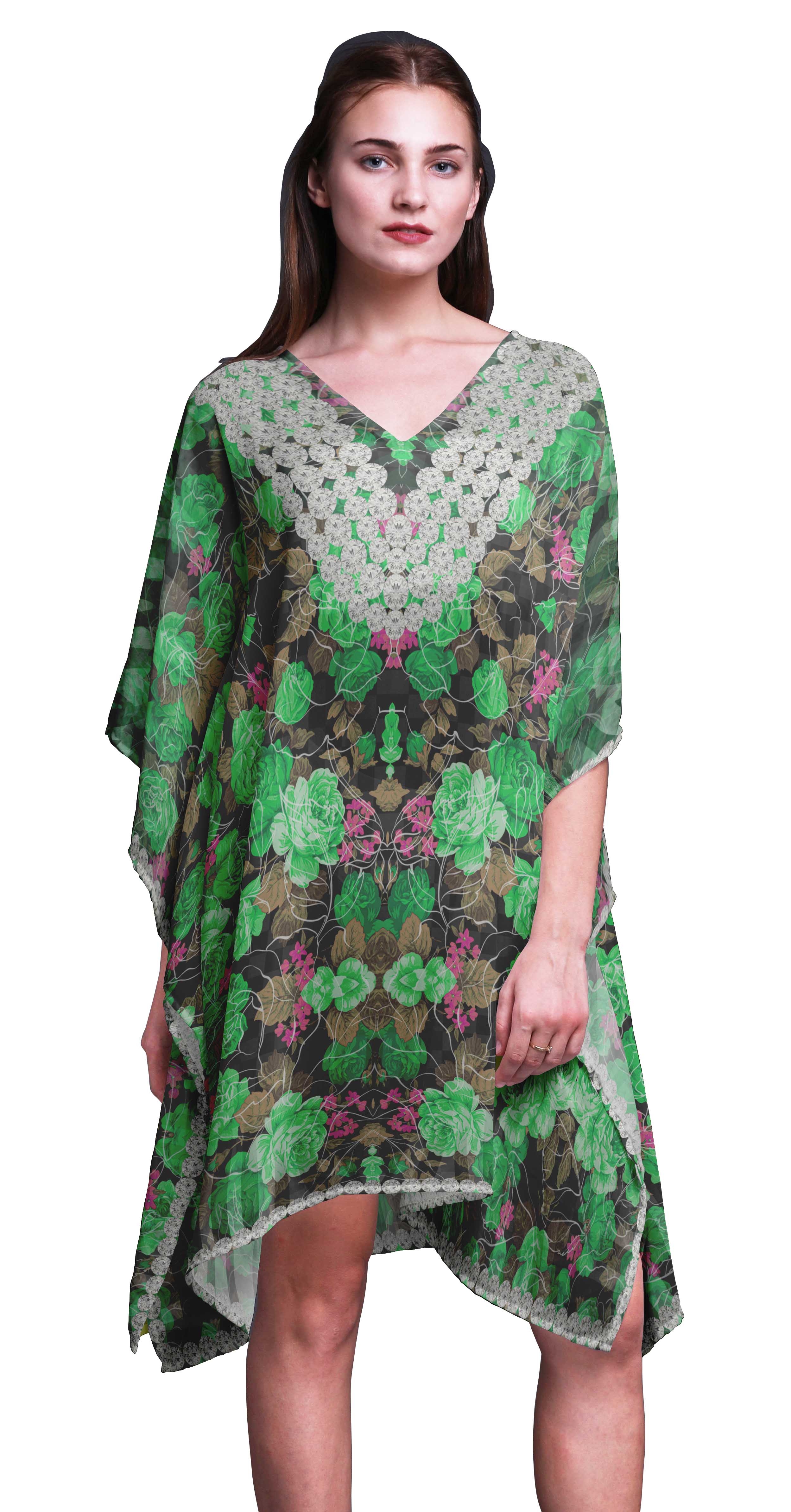 

Phagun Жіноча коротка пляжна кафтан, пляжна сукня-бікіні Coverup Midi Dress-4X-5X XL-3X зелений