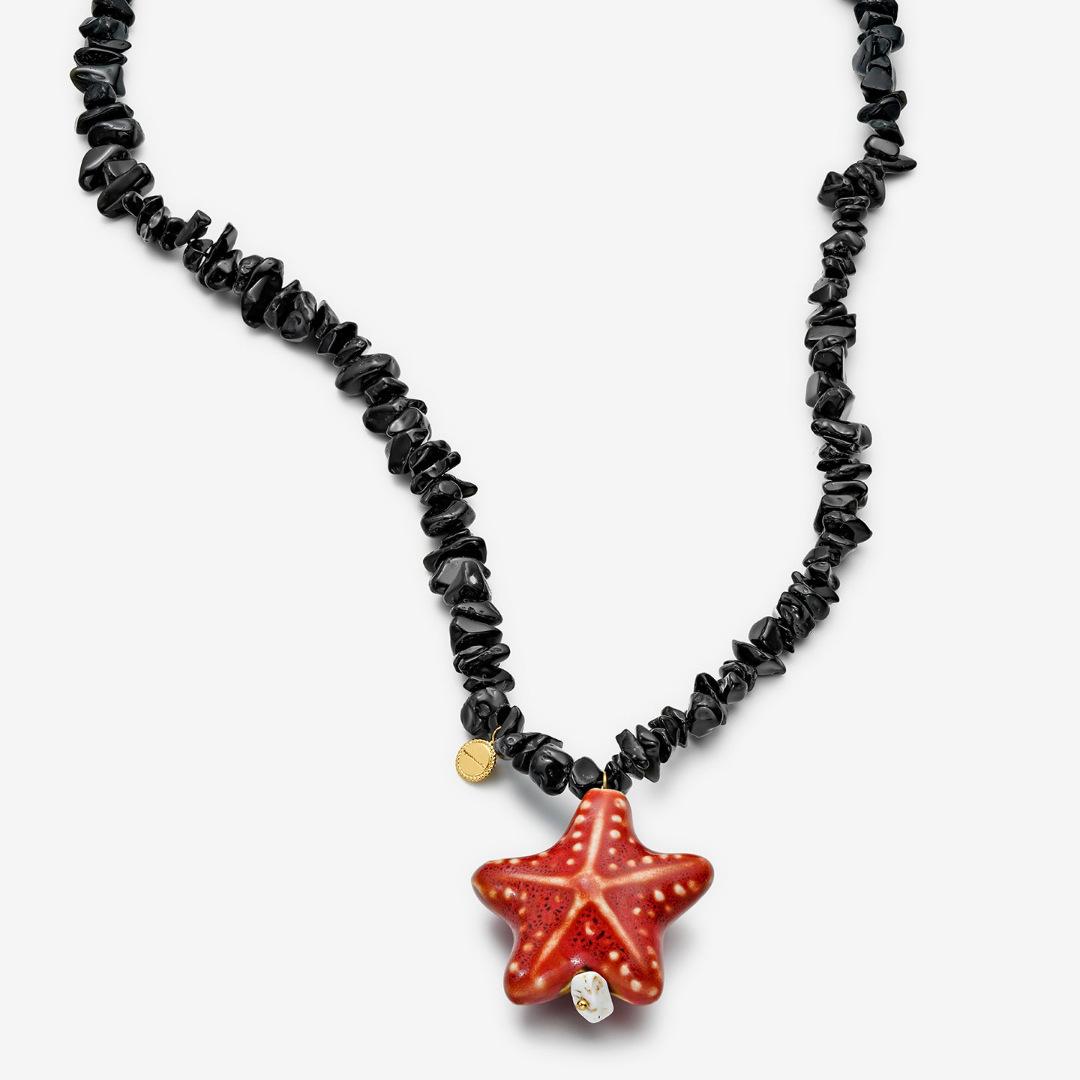 

Starfish Gravel Beaded Necklace Design Niche Pendant Necklace Collarbone Chain Electroplated 18K Gold
