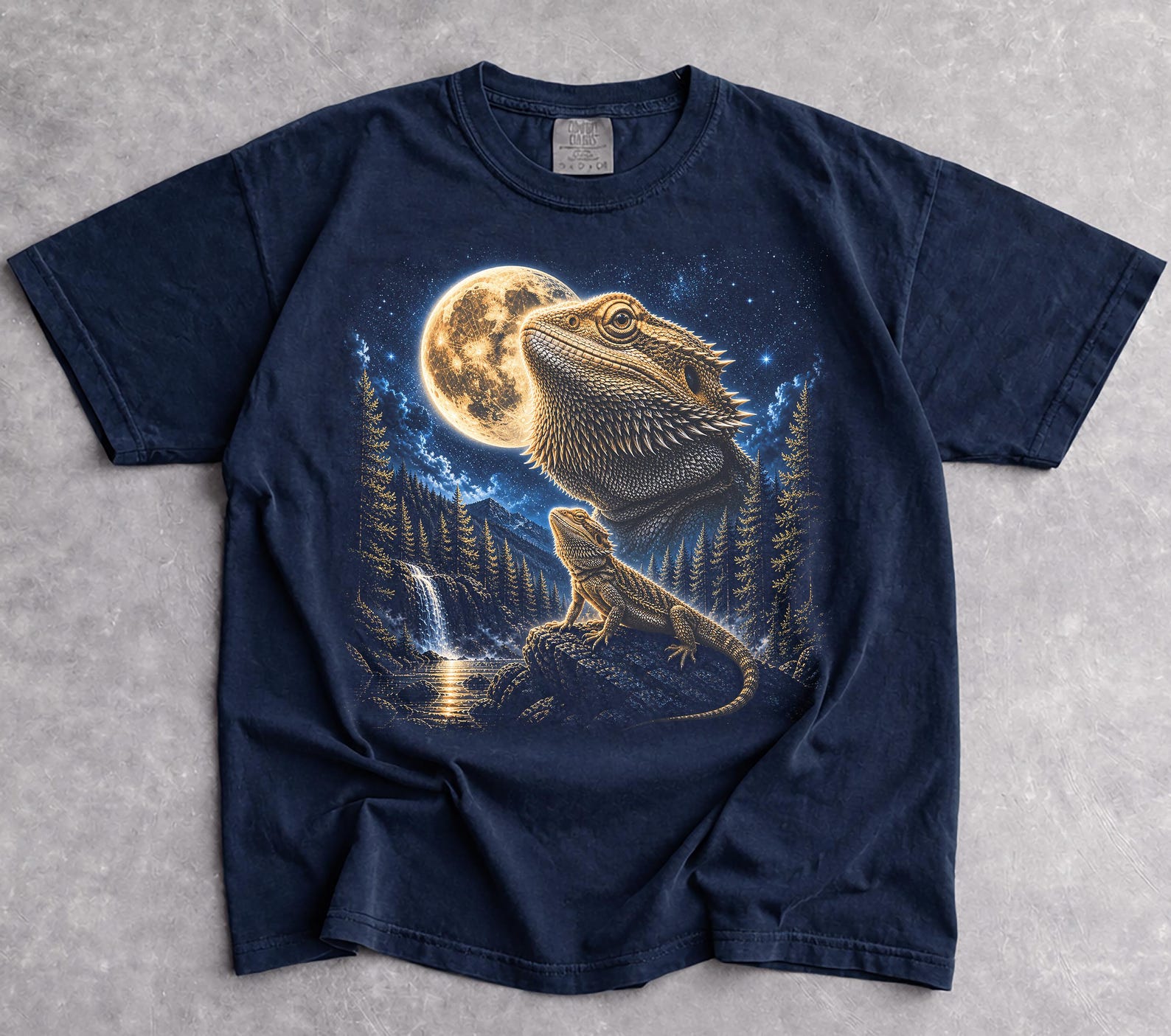 Bearded Dragon Howling Moon T-Shirt, Retro 90s Celestial Reptile Tee, Streetwear T-Shirt 2XL